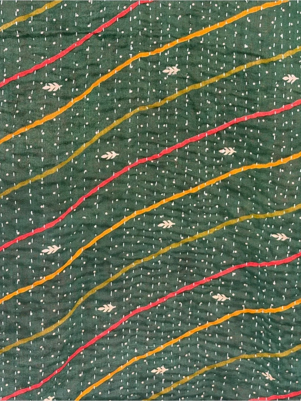 Vintage Handmade Printed Kantha Quilt India Sari Throw Blanket Twin 52x80